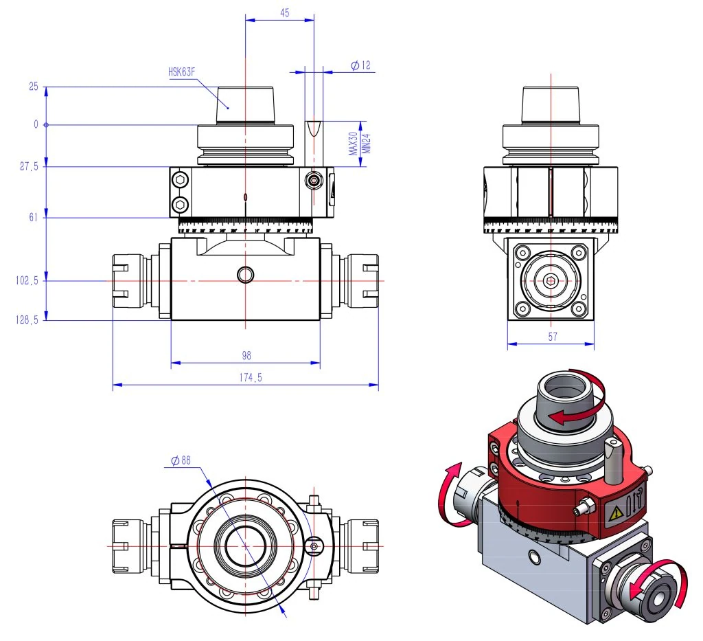 HSK63F-ER25×2 technical drawing 1