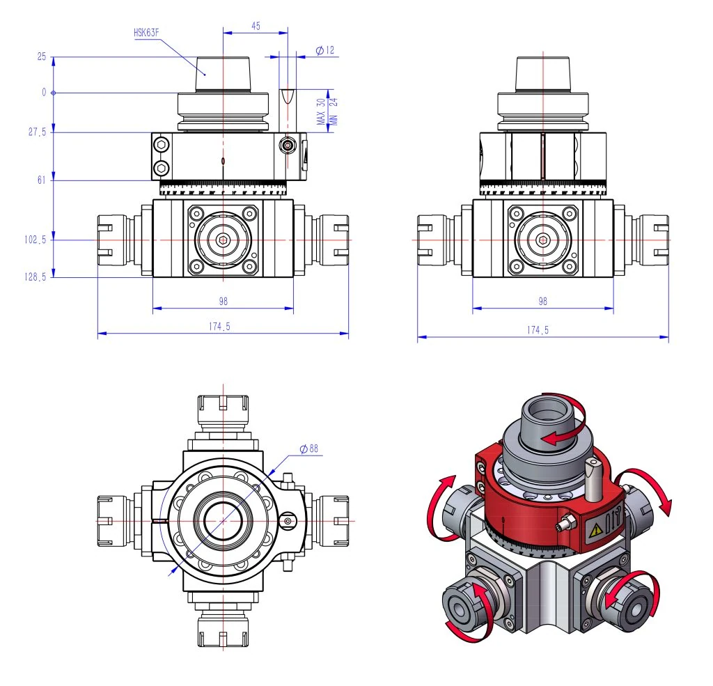 HSK63F-ER25×4 technical drawing 2